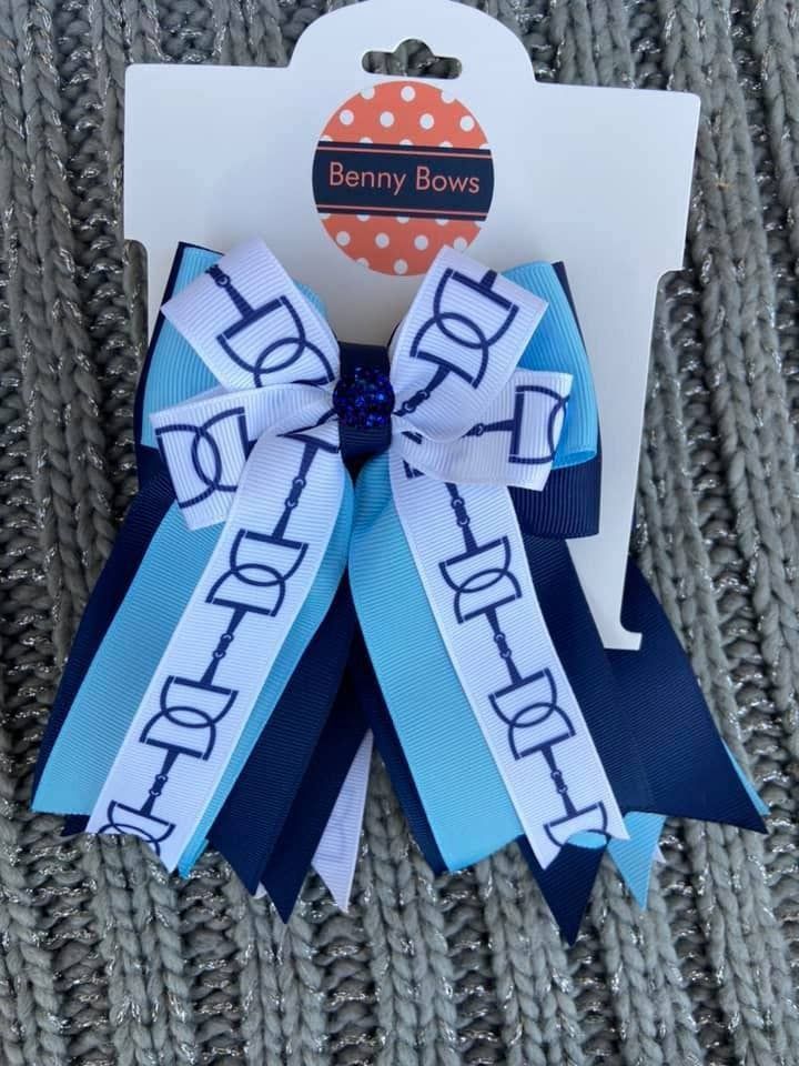 Horse Show Bows - White with Navy Bits on Light Blue &amp; Navy