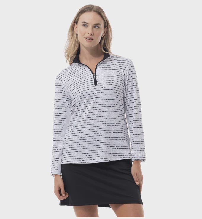L/S Mock SolCool Shirt, Color: Morse Code Black, Size: XS