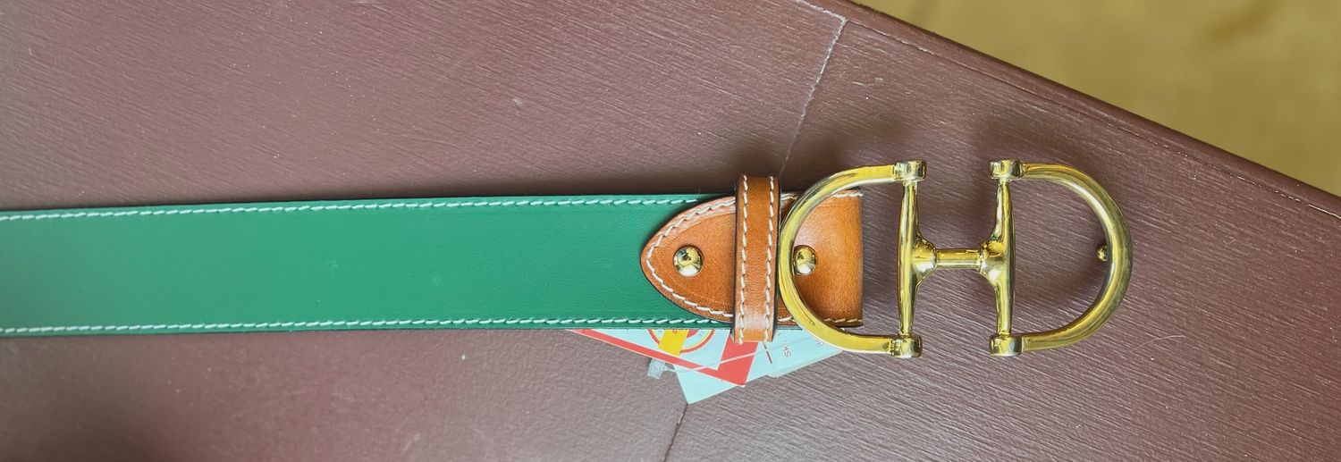 Leather Belt Bit Buckle, Color: Pine/Natural/Gold, Size: Trim 2 Fit