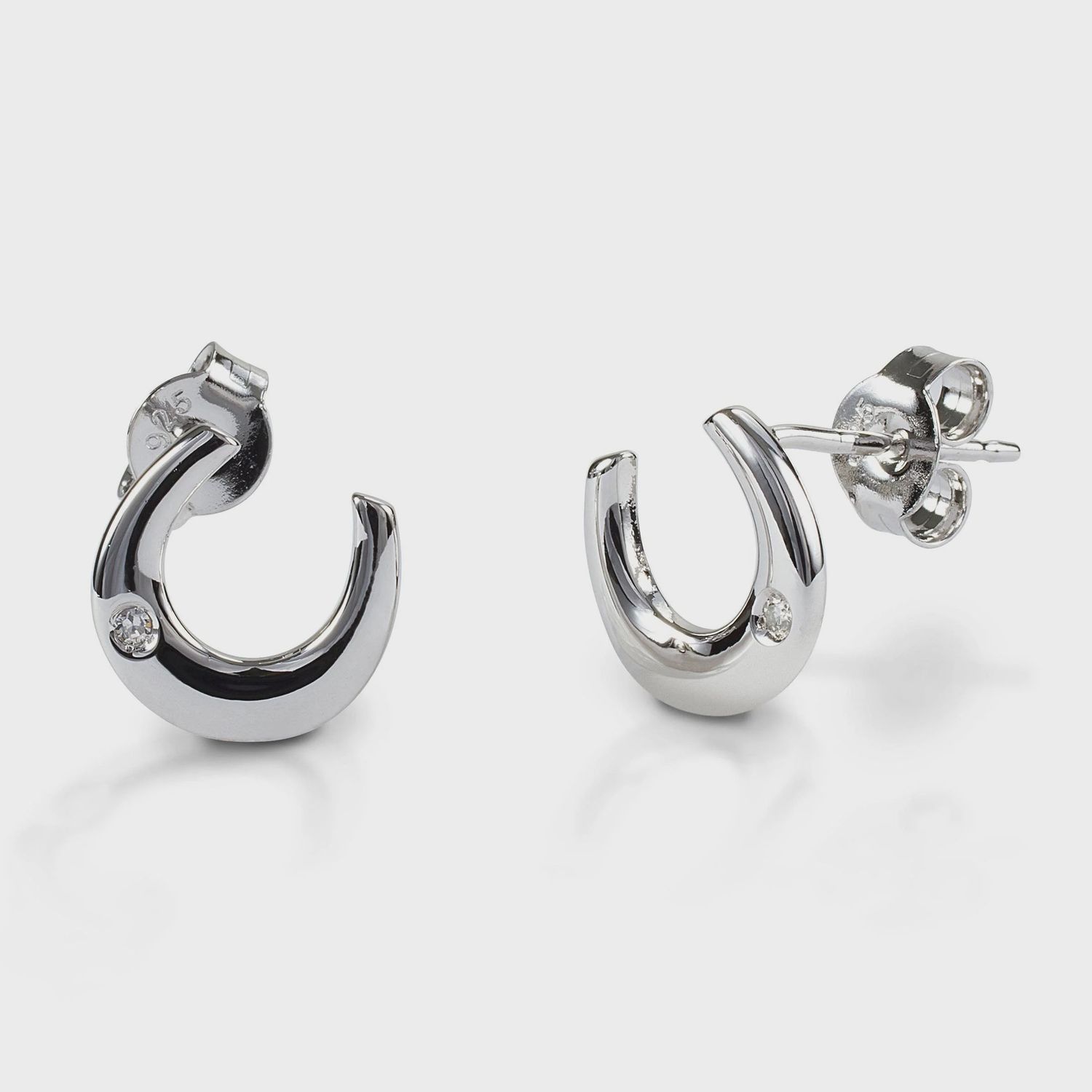 Kelly Herd Single Stone Horseshoe Earrings - Sterling Silver