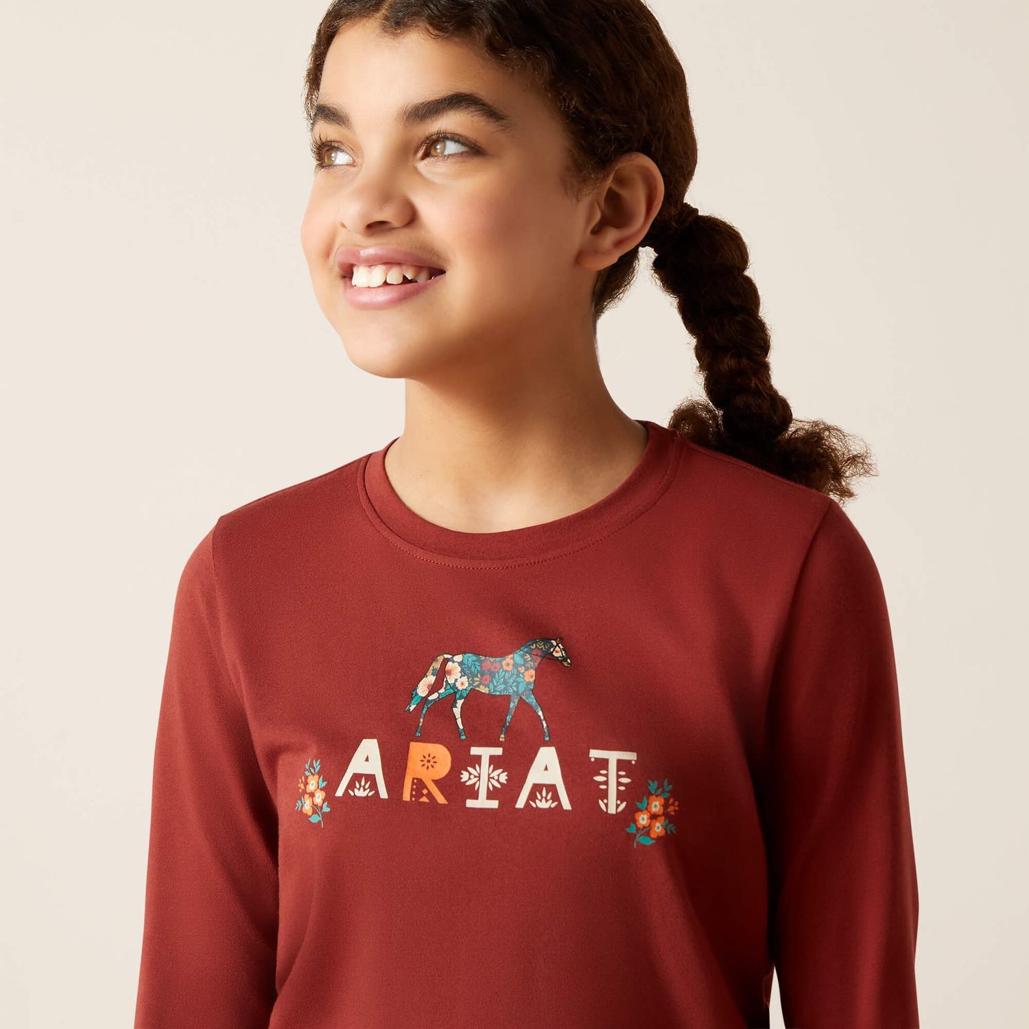 Youth Blossom Pony LS T-Shirt, Color: Fired Brick, Size: XS