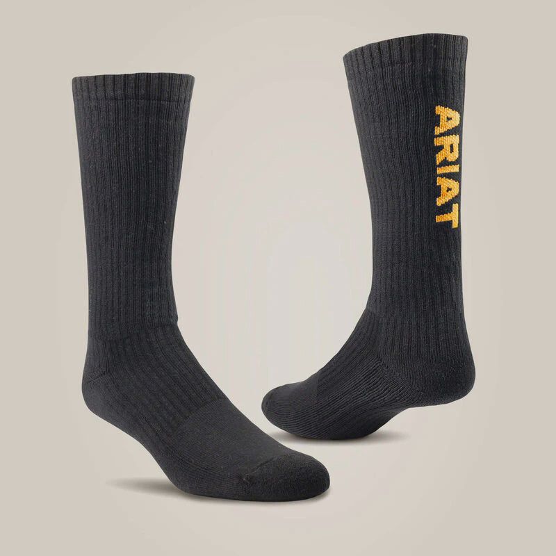Ariat Premium Ringspun Cotton Mid Calf Work Socks, Color: Black, Size: M