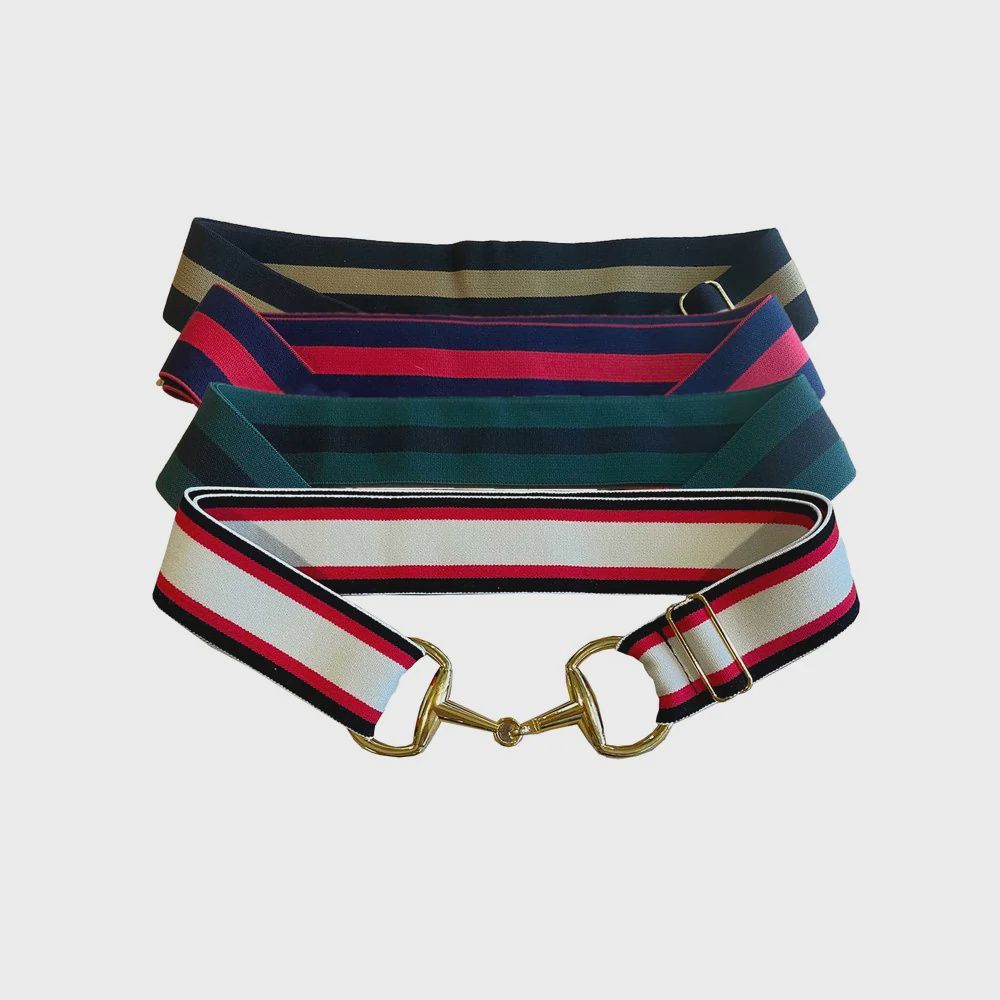 Anademi Stretch Belt with Golden Bit Buckle, Color: diamond-textured-brown