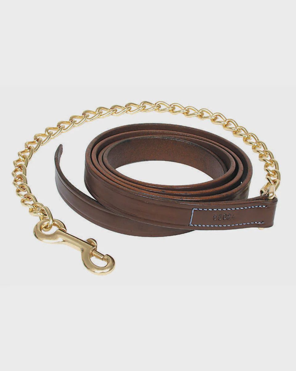 Leather lead w/ 24" chain, Color: Havanna