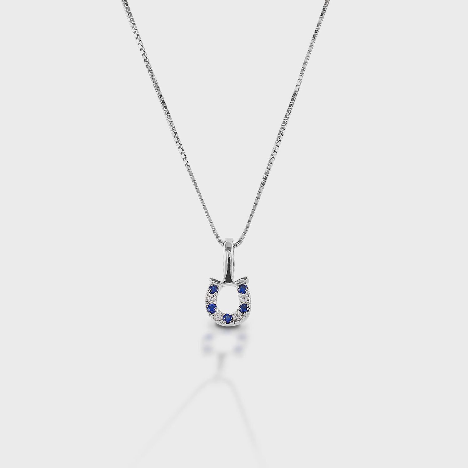 Kelly Herd Blue &amp; Clear Horseshoe Necklace - Sterling Silver, Material: Sterling Silver