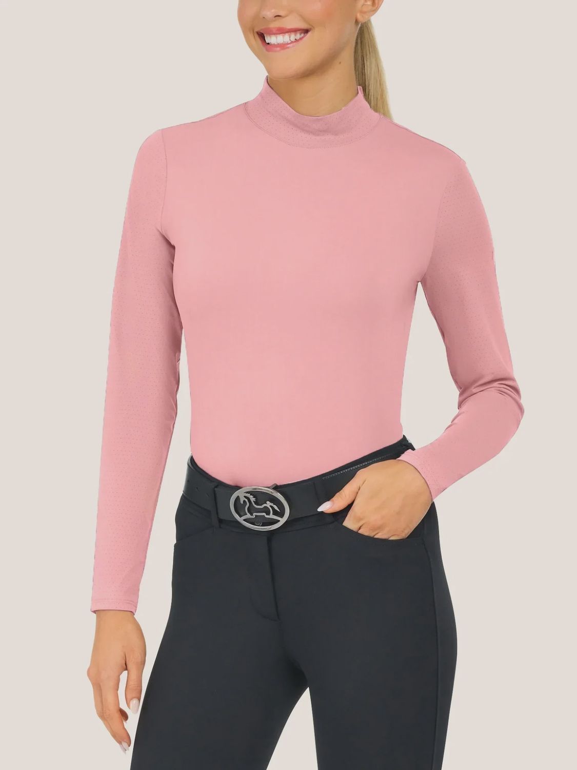 Jemma Mock Neck Schooling Shirt, Color: rosette, Size: xs-2