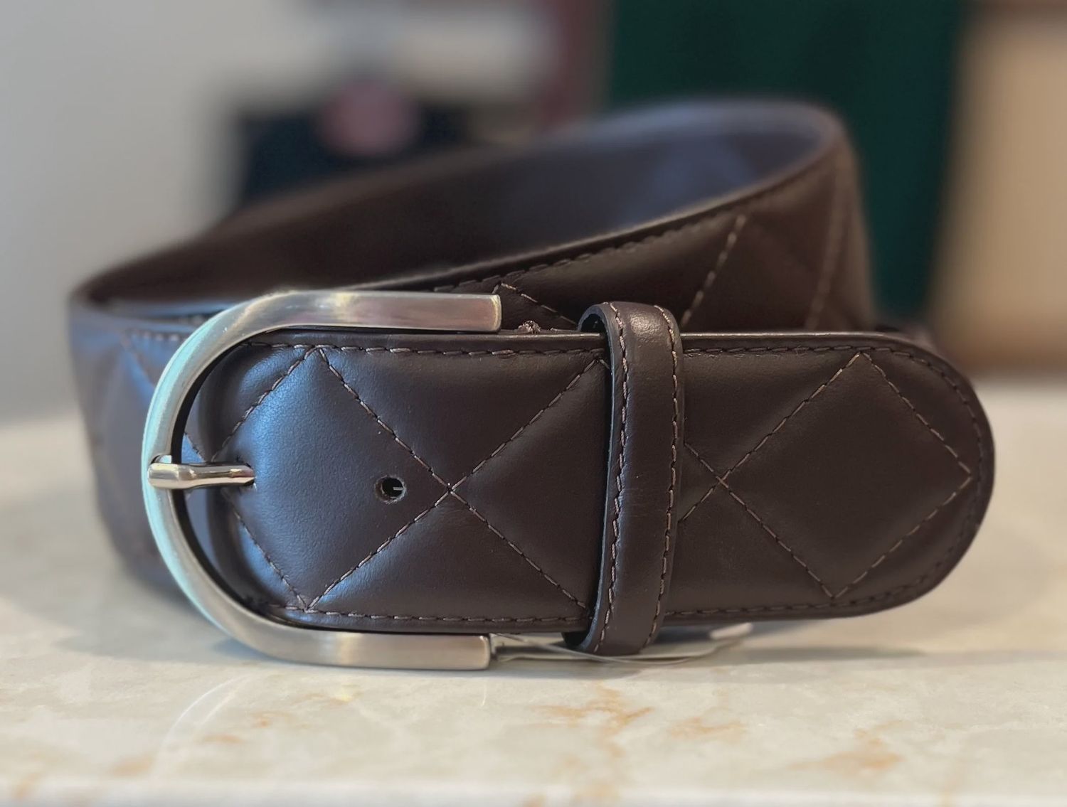 Tailored Sportsman Quilted Leather C Belt, Color: Black/Silver, Size: S
