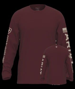 MNS Ariat Elevated V2 LS T-Shirt, Color: Burgundy Heather, Size: L