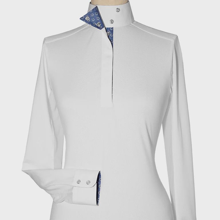 Beacon Hill Ladies Talent Yarn Wrap Show Shirt, Color: Blue Horseshoes, Size: L