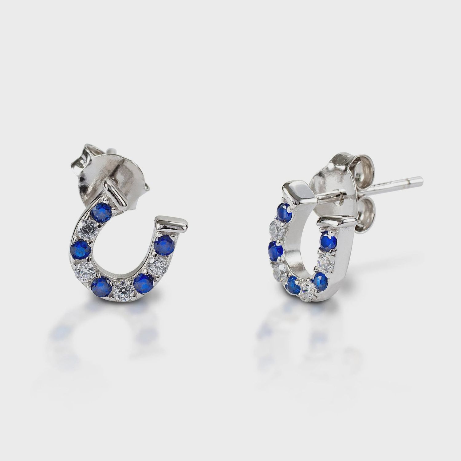 Kelly Herd Blue &amp; Clear Horseshoe Earrings - Sterling Silver