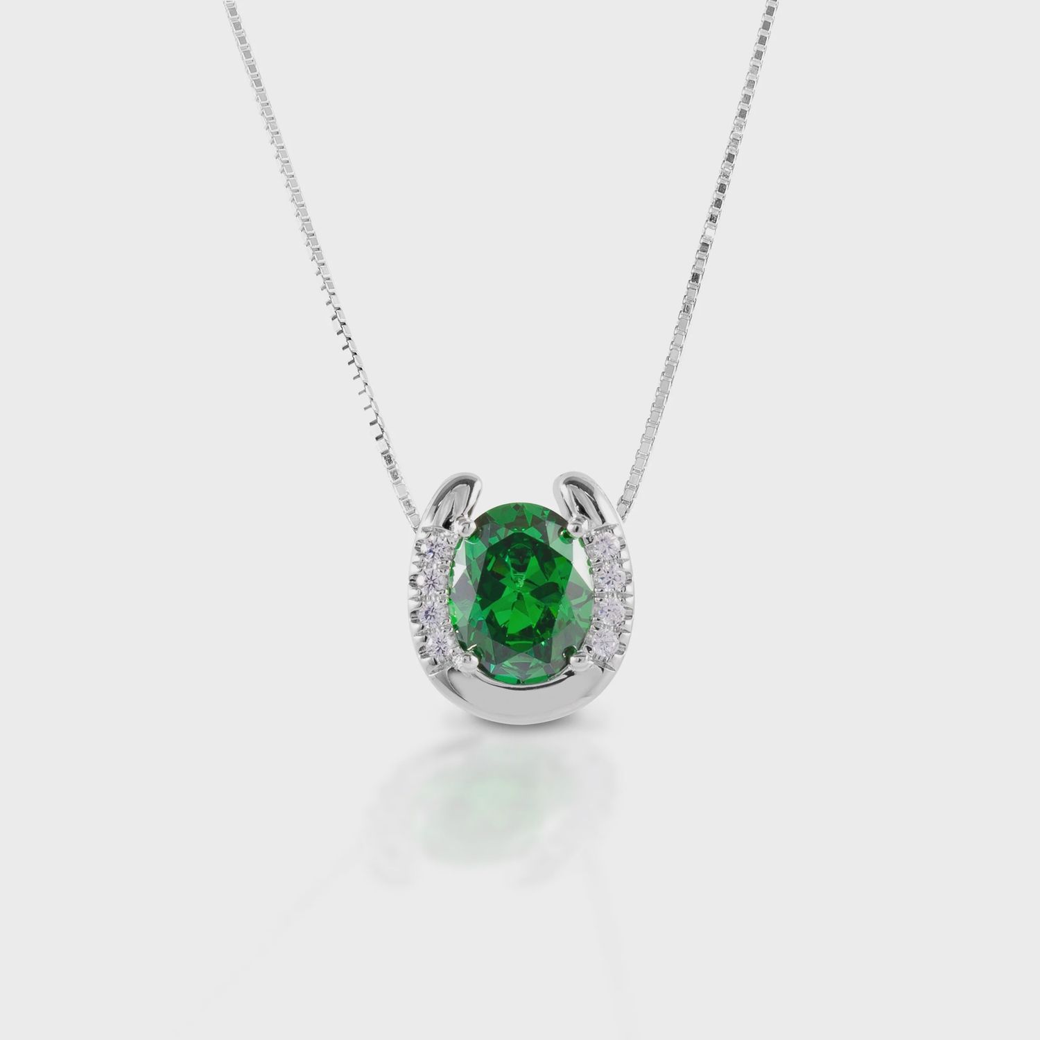Kelly Herd Green Stone Horseshoe Necklace - Sterling Silver, Material: Sterling Silver