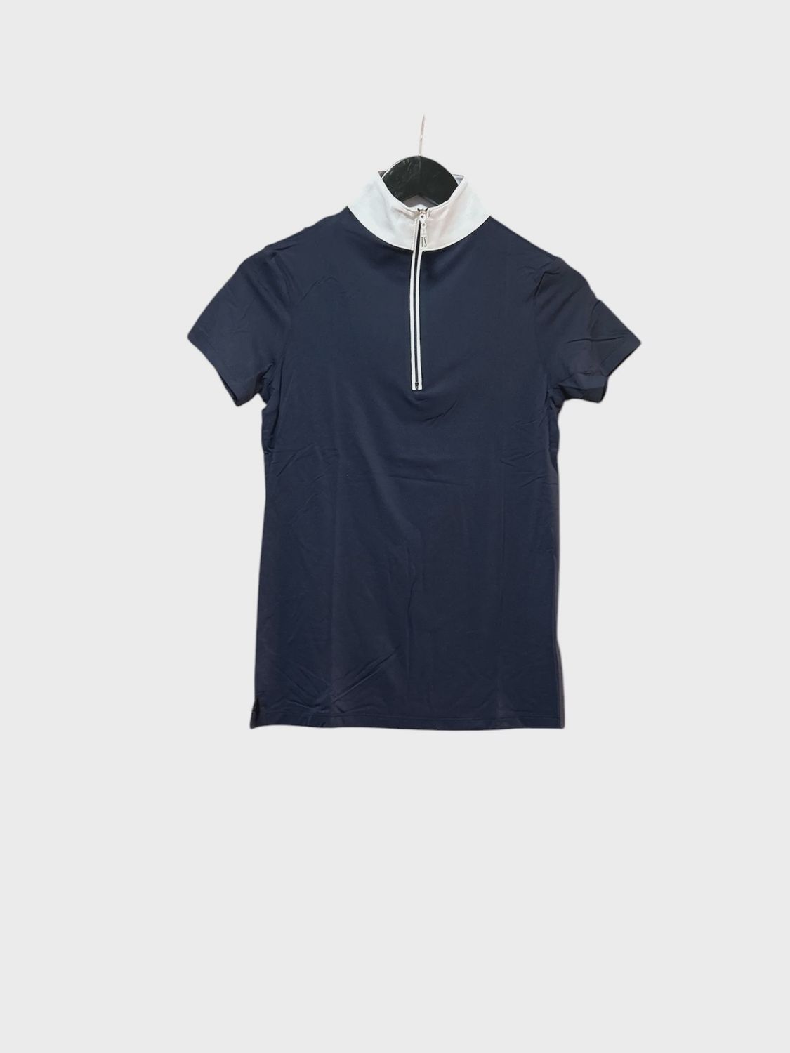 Tailored Sportsman Zip Top SS Icefill Shirt, Color: navy-white-collar, Size: xs