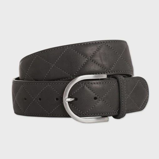Quilted Leather Belt, Color: Black/Silver, Size: S