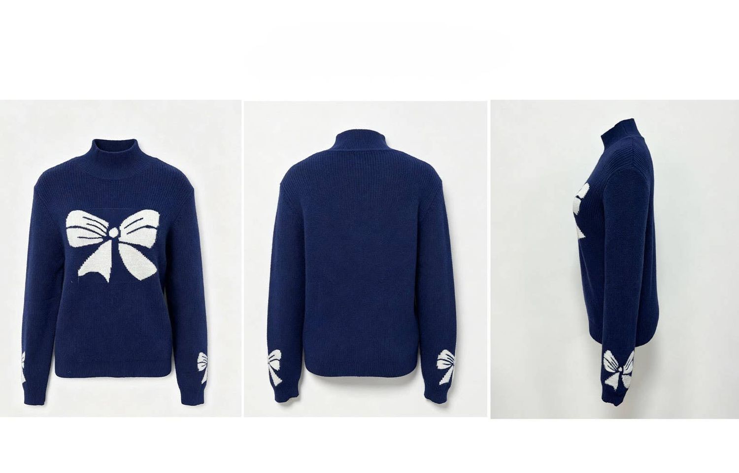 Knit Sweater with Bow, Color: DarkBlue, Size: S