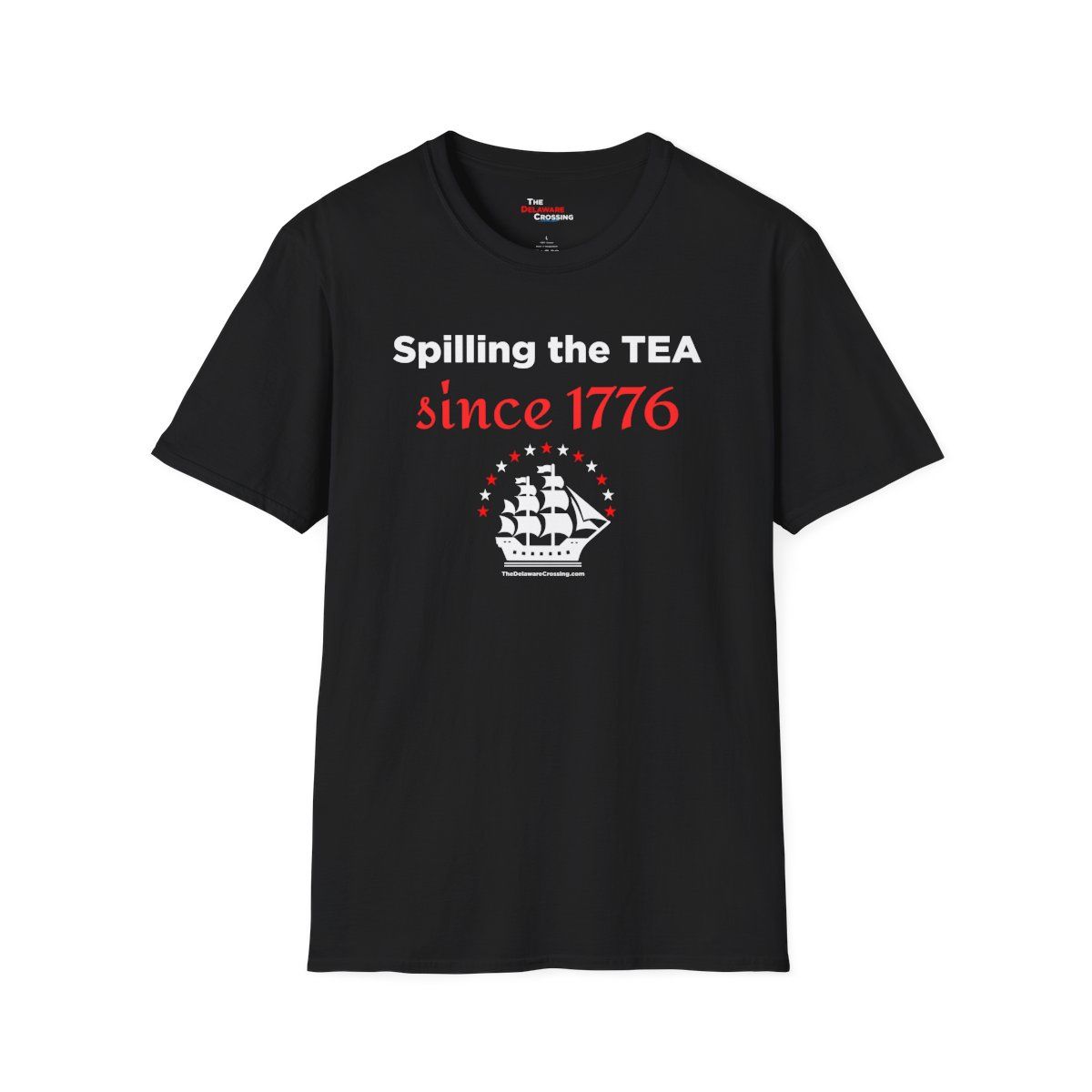 Ameria 250 "Spilling the TEA" Commemorative Tee - Gildan Softstyle®, Sizes: XL, Colors: Black