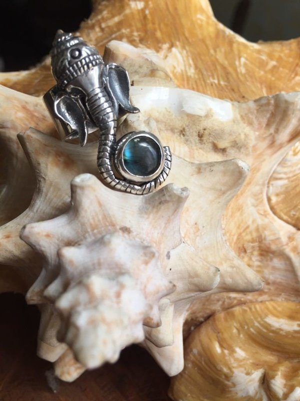 Anillo elaborado con plata 950 acompañado por una labradorita de Canadá.