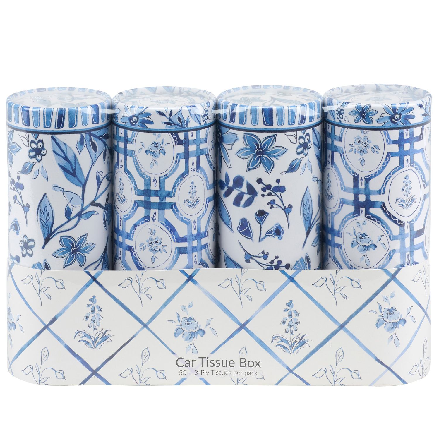 Car Tissue Box Set - Blue Florals