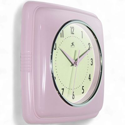 Retro Square Pastel Pink Indoor Wall Clock 9.25 Inch