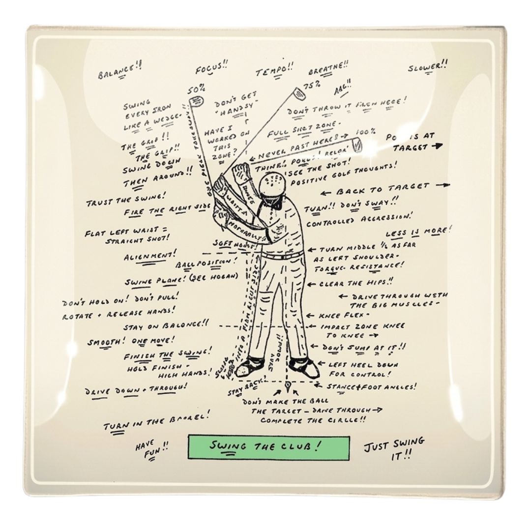 Golf Sketch Swing The Club Decoupage Glass Tray: 6"X 6"