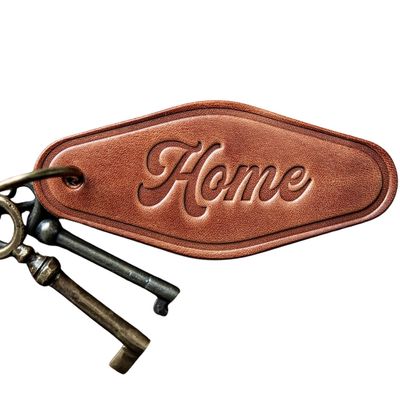 Home Script Leather Keychain Motel Style