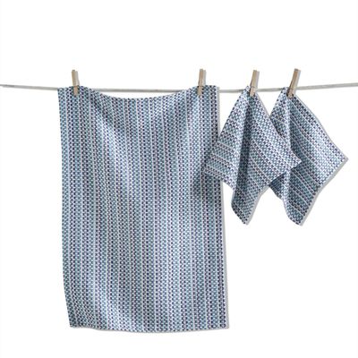 Variegated Dishtowel &amp; Dishcloth Set Of 3 - Blues