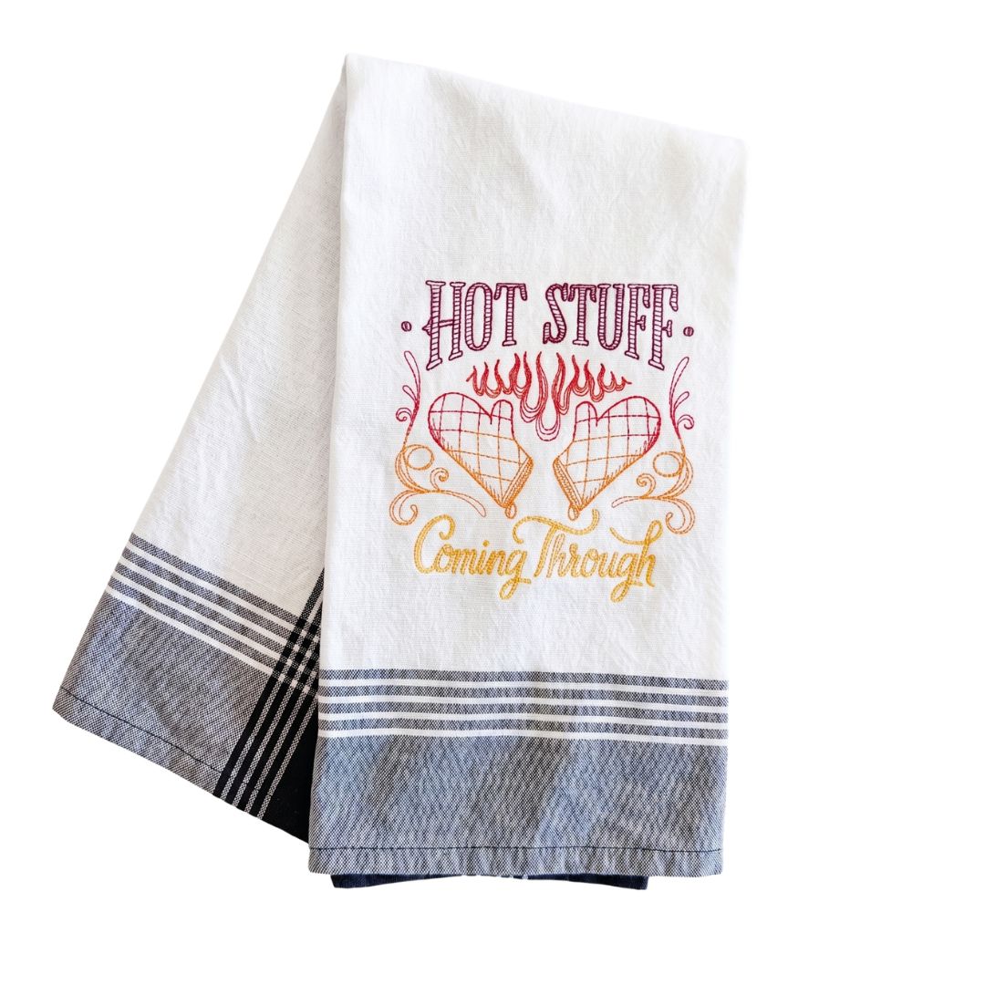 Hot Stuff Embroidered Dishtowel
