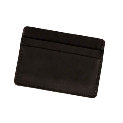 Leather Card Holder Wallet, Handmade - Black
