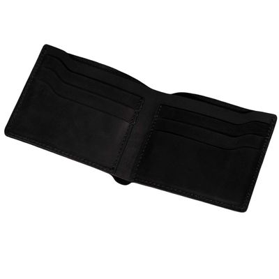 Leather Wallet,  Bifold Wallet, Handmade Wallet for Men: Black