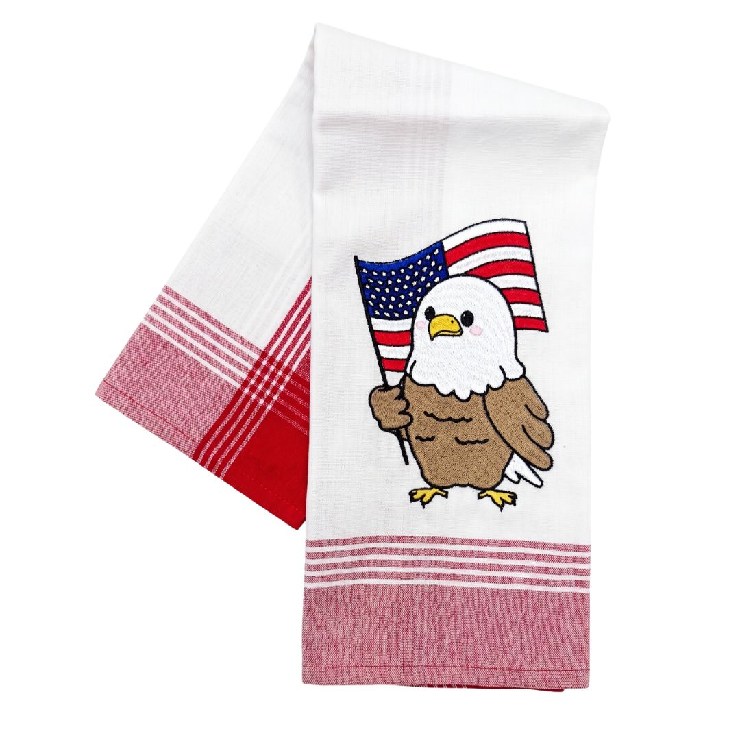 Freedom Fluff Kitchen Towel, Border Color: A-mer-I-can Red