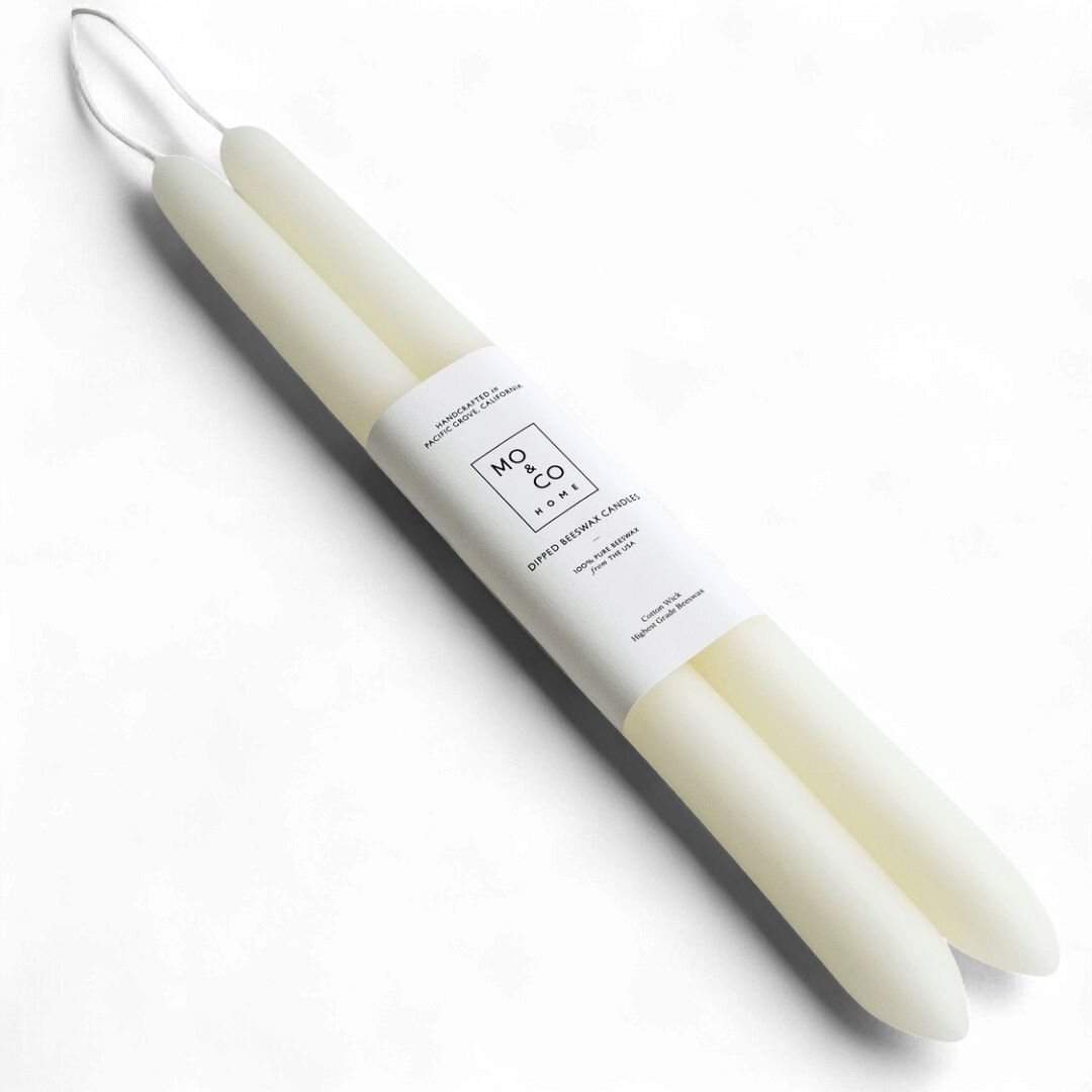 Natural White | Dipped Beeswax Taper Candles | All Natural | 10 Inch