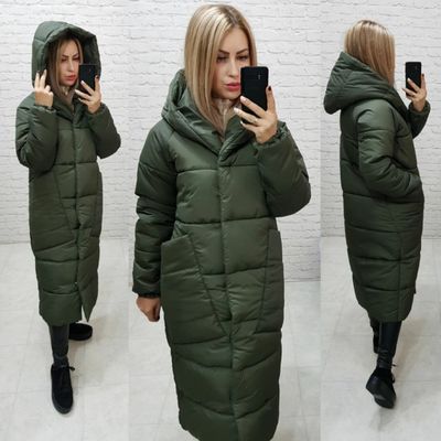 Пуховік жіночий довгий зима. Колір хакі