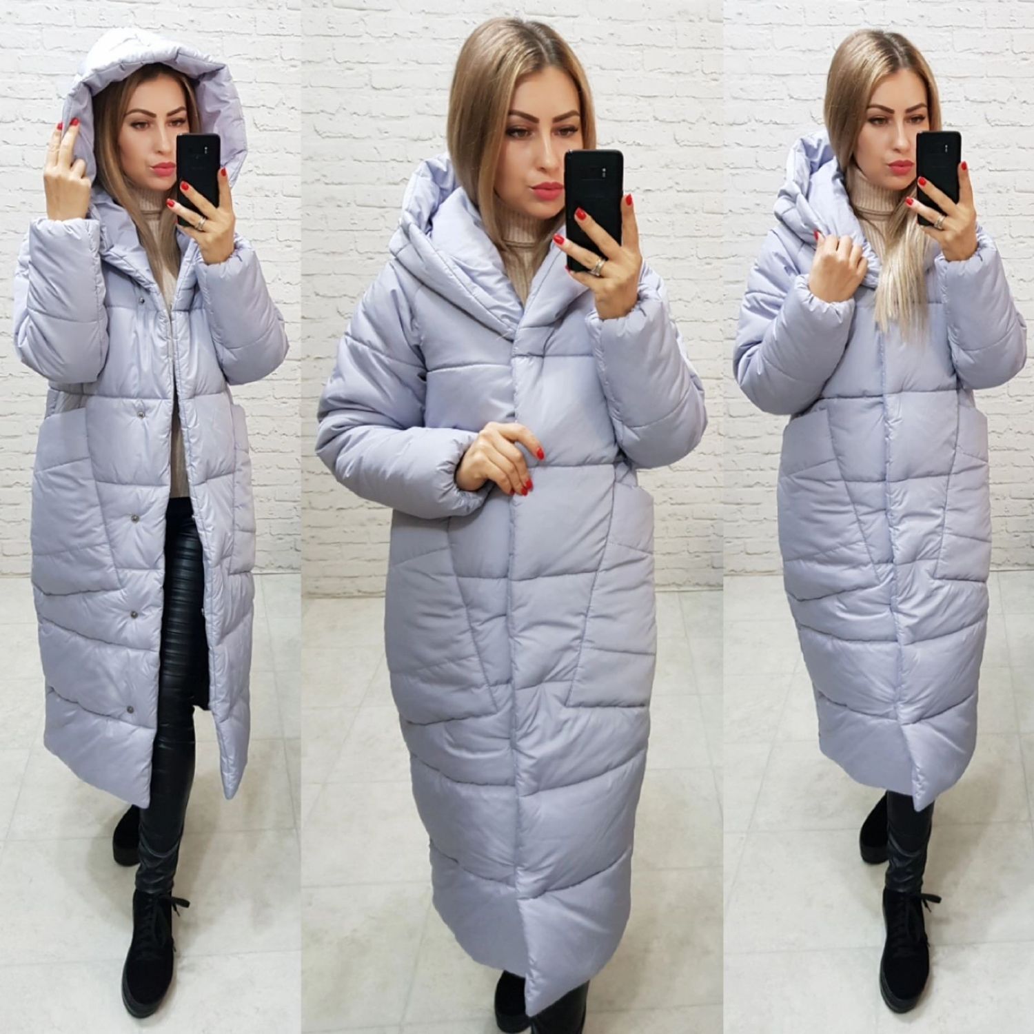 Пуховик жіночий довгий зимовий ковдра. Колір світло-сірий