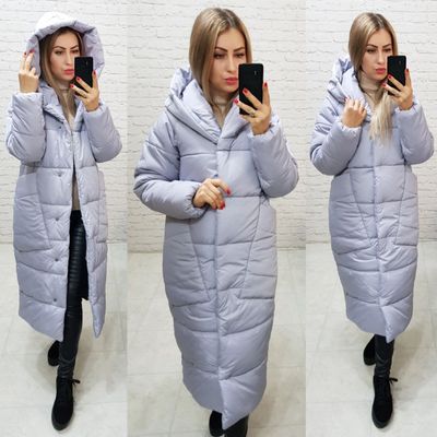 Пуховик жіночий довгий зимовий ковдра. Колір світло-сірий