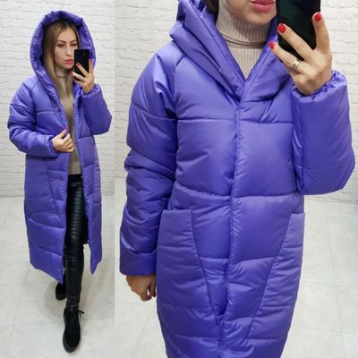 Жіноче пальто - кокон зимовий в стилі ковдра. Колір ультрафіолет