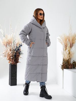 Зимова жіноча подовжена куртка. Колір світло-сірий