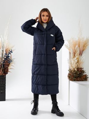 Зимова жіноча подовжена куртка-пуховик. Колір синій