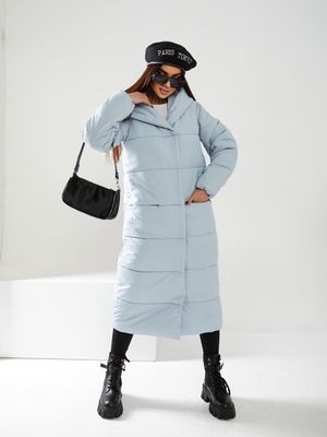 Теплий довгий жіночий пуховик оверсайз. Колір світло-блакитний