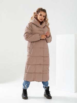 Довга тепла жіноча куртка/пальто зима. Колір кава з молоком