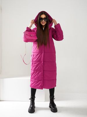 Довгий жіночий пуховик ковдра. Колір малина