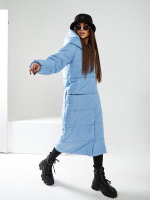 Жіноча зимова куртка оверсайз з капюшоном. Колір блакитний