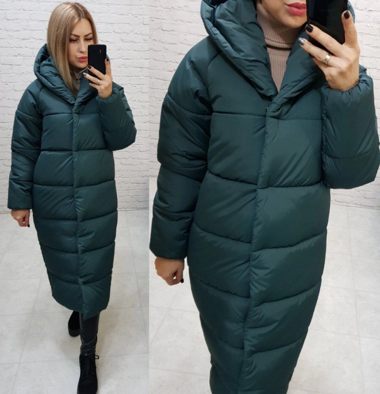 Жіноча зимова довга куртка з капюшоном. Колір пляшка