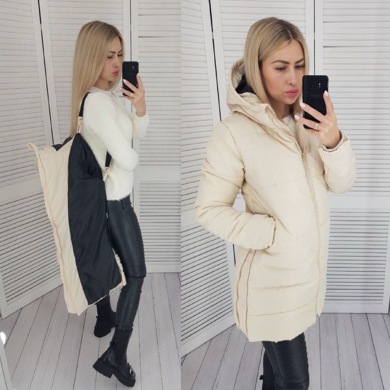 Зимова жіноча куртка парка. Колір світлий беж/молоко
