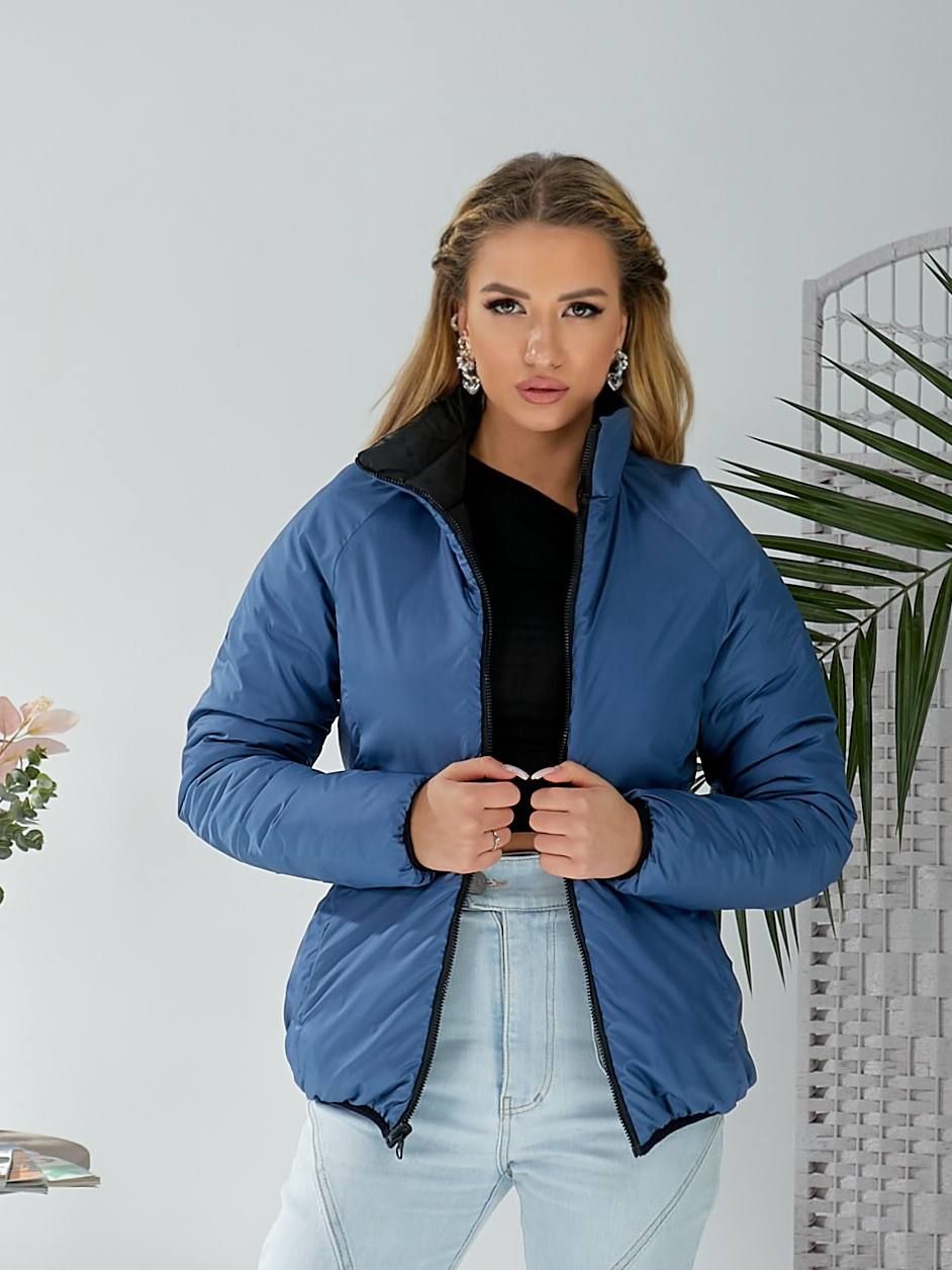 Жіноча демісезонна двостороння куртка. Колір чорний/джинс