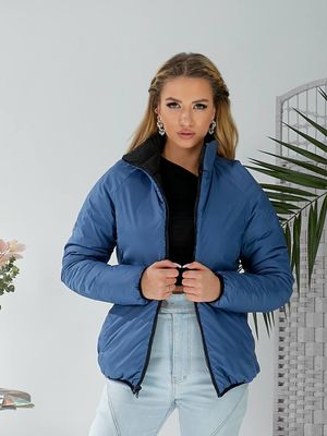 Жіноча демісезонна двостороння куртка. Колір чорний/джинс