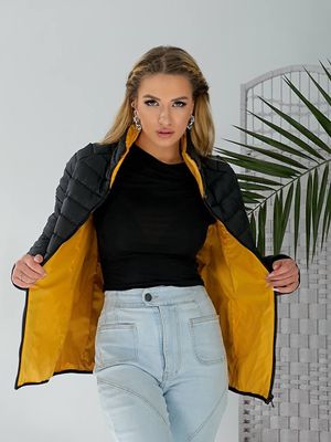 Жіноча демісезонна двостороння куртка. Колір чорний/гірчиця