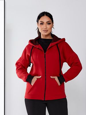 Теплий жіночий спортивний костюм червона кофта чорні штани