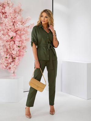 Жіночий білий брючний костюм двійка льон