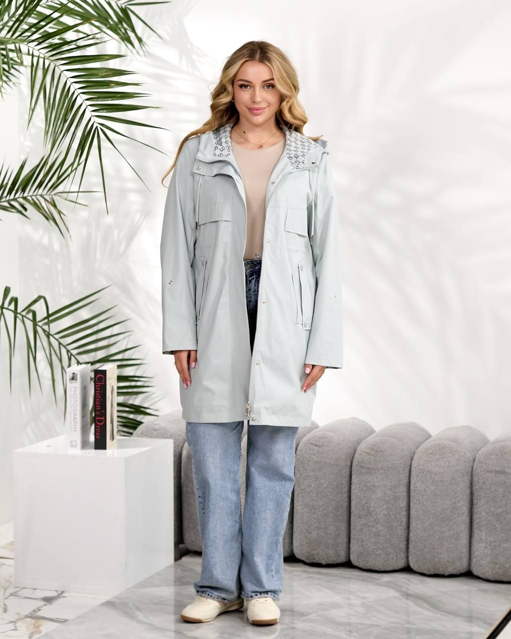 Жіночий плащ, арт А616, колір сіро блакитний