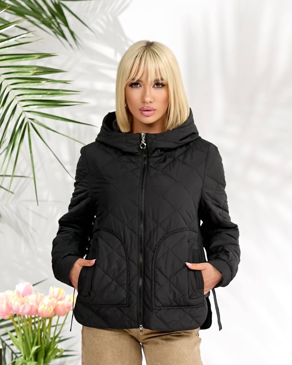 Стьобана куртка з карманами, арт. А201, чорний