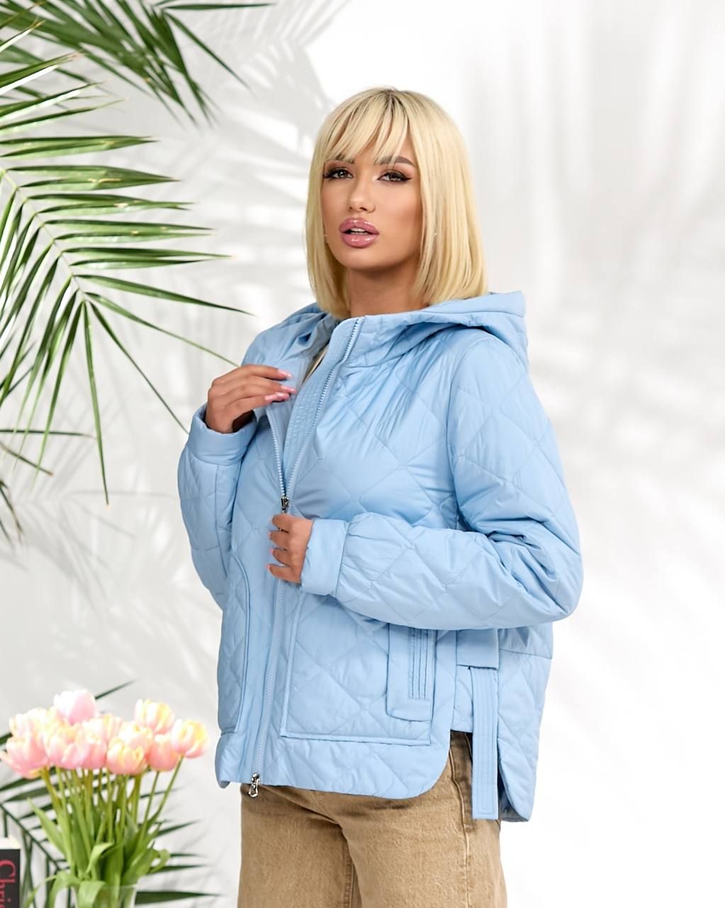 Стьобана куртка з карманами, арт. А201, блакитний